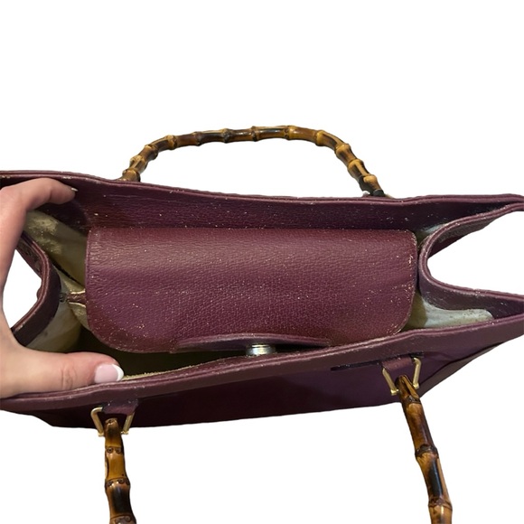 RARE Authentic Vintage Gucci Burgundy Suede Diana Tote Bag Bamboo Handles - Picture 7 of 17